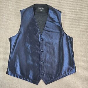 Larr Brio Mens M-Long Navy Blue Metallic Textured Formal Tuxedo Vest